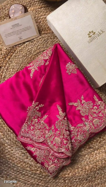 pure Japan satin fancy hand embroidery work saree