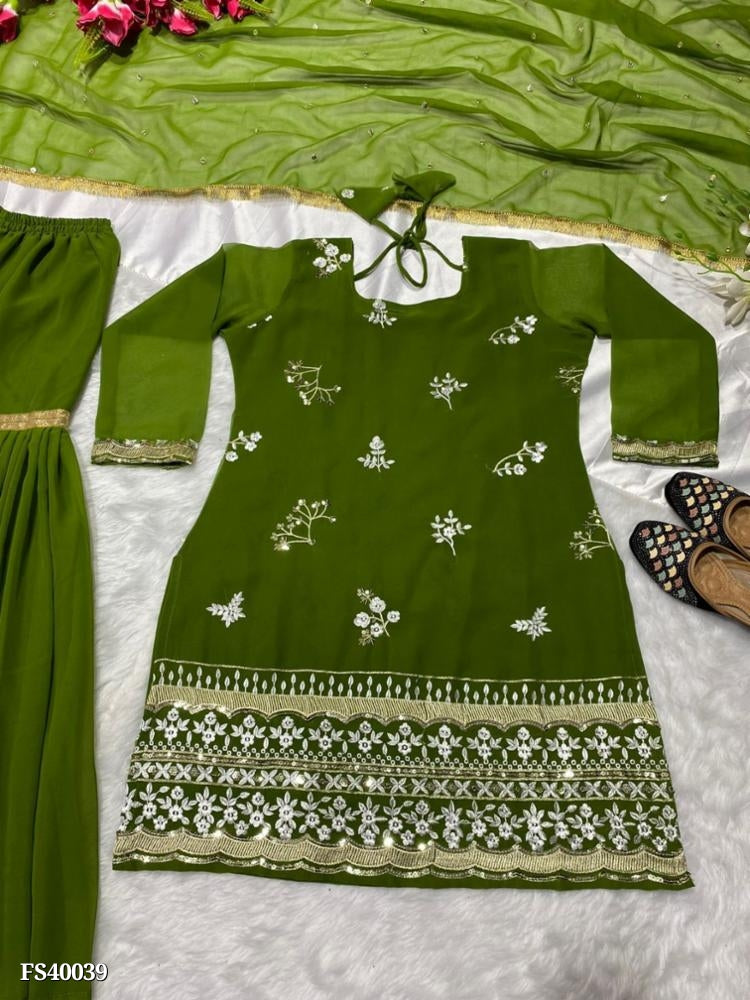 Top sarara palazzo set , Faux Georgette With Heavy 5mm Embroidery Sequence Work With Full Sleeve With Latkan Dori