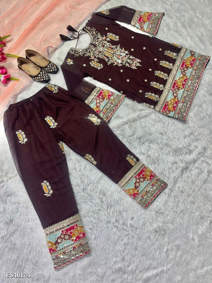 Suit, Heavy Faux Georgette With 5mm Sequence Multi Embroidery Work. with ( Fully Sleeves )