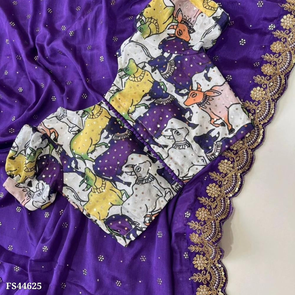 Fabric Along With esigner Floral Bandhani Print *C - Pallu Sequence & Coding & Thread & Zari Work In Saree