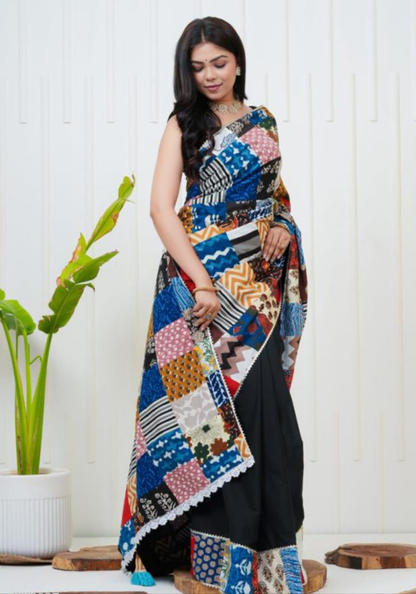 Women's Cotton Saree With Patch Work