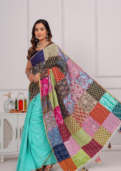 Women's Cotton Saree With Patch Work