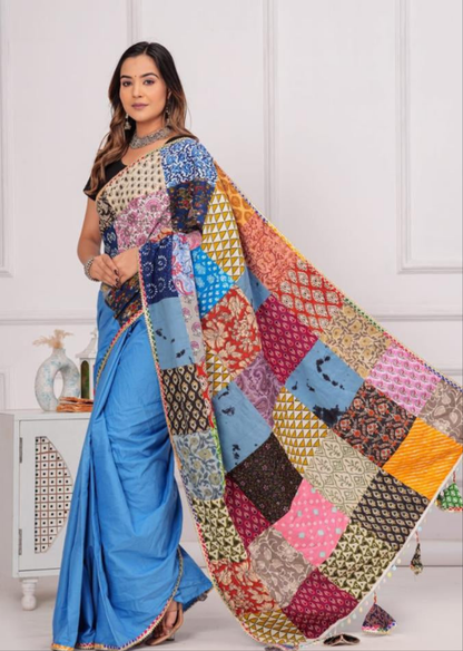 Women's Cotton Saree With Patch Work