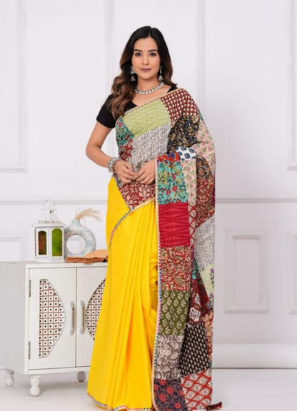 Women's Cotton Saree With Patch Work