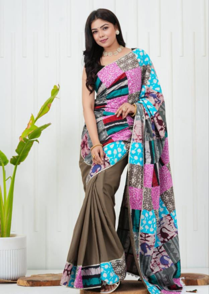 Women's Cotton Saree With Patch Work