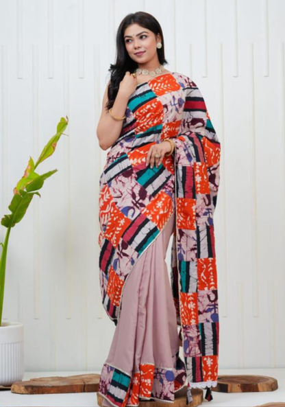 Women's Cotton Saree With Patch Work