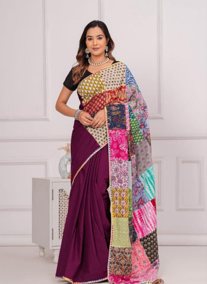 Women's Cotton Saree With Patch Work