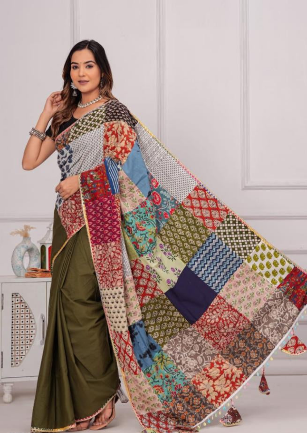 Women's Cotton Saree With Patch Work