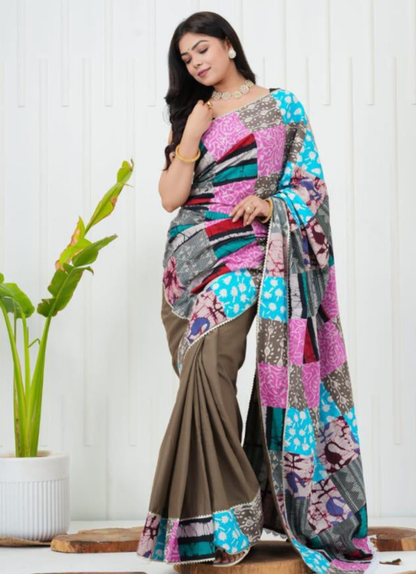 Women's Cotton Saree With Patch Work