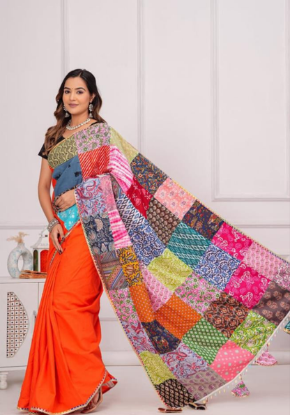 Women's Cotton Saree With Patch Work