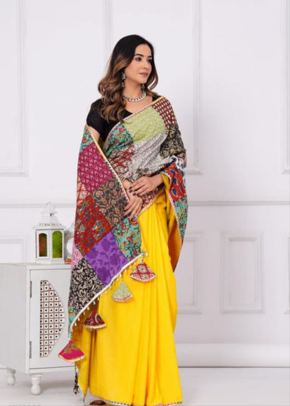 Women's Cotton Saree With Patch Work