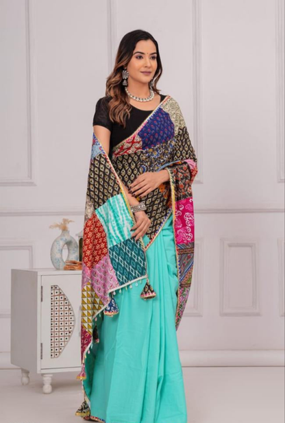Women's Cotton Saree With Patch Work