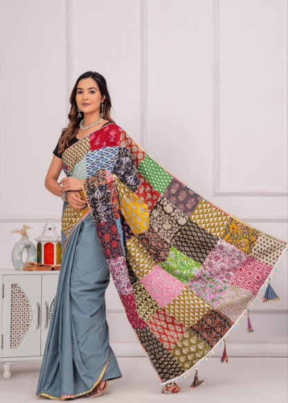 Women's Cotton Saree With Patch Work