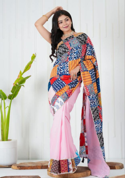 Women's Cotton Saree With Patch Work