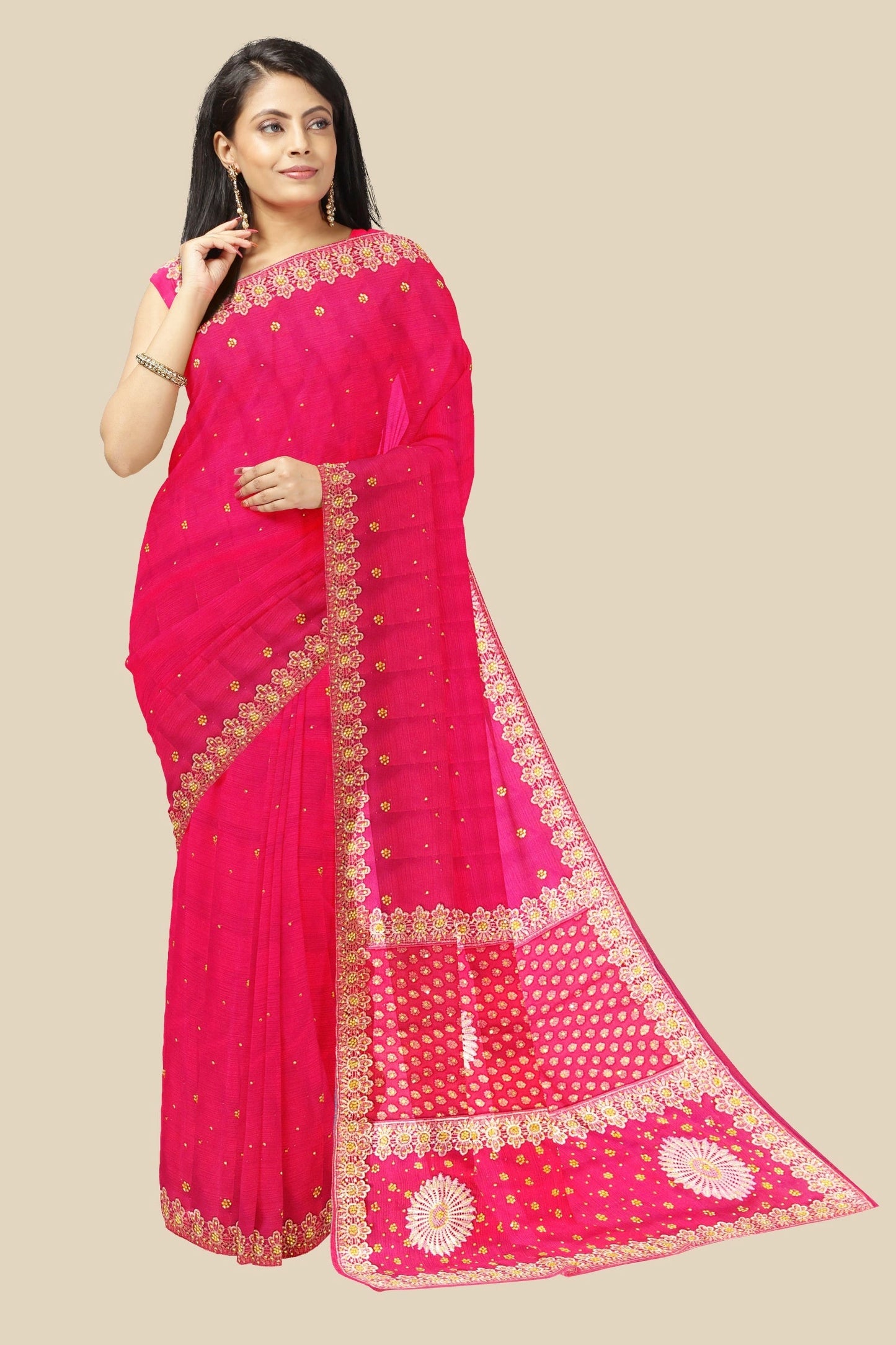 Pure Gorgeet chit pallu fancy broder saree