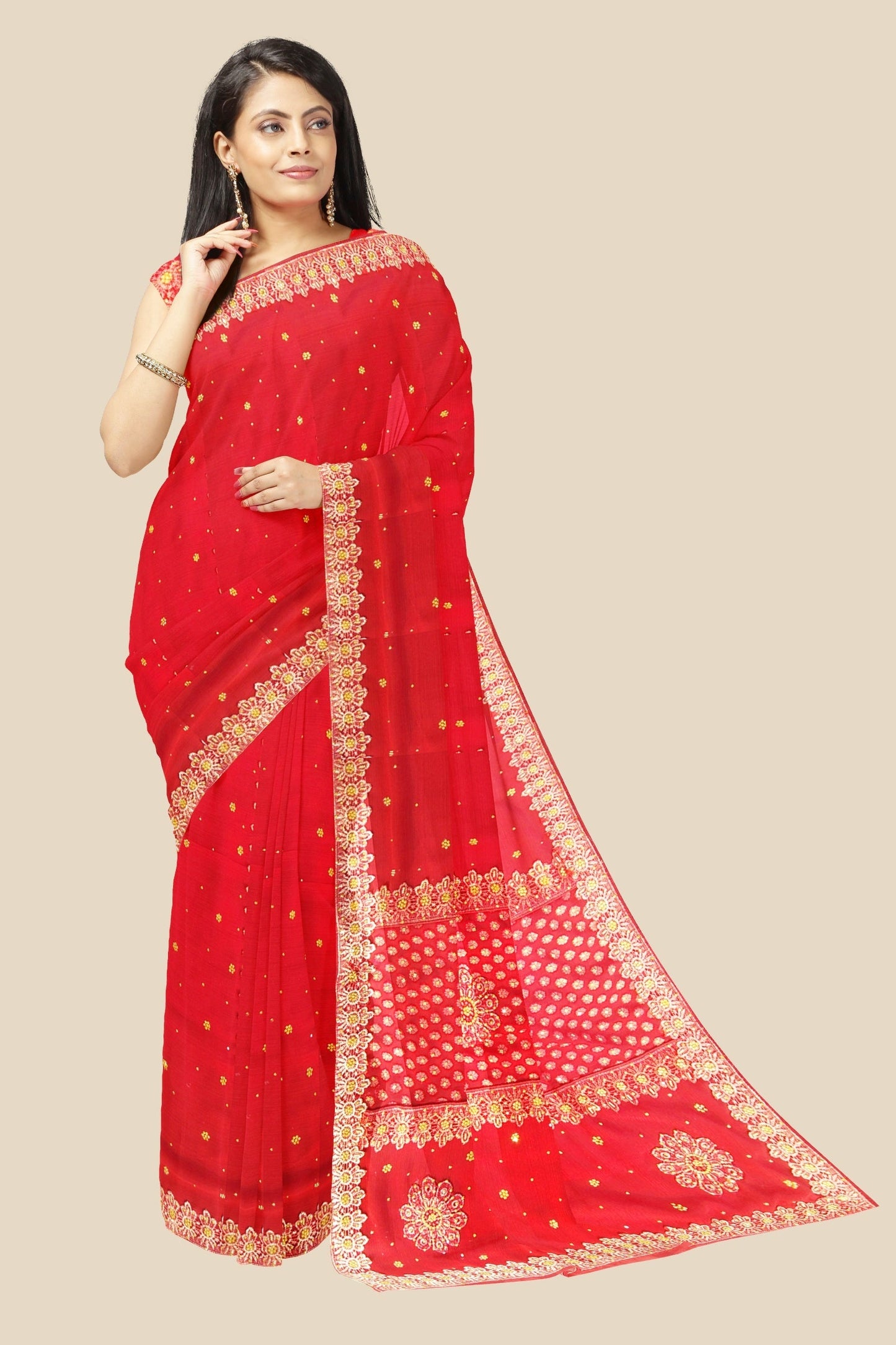 Pure Gorgeet chit pallu fancy broder saree