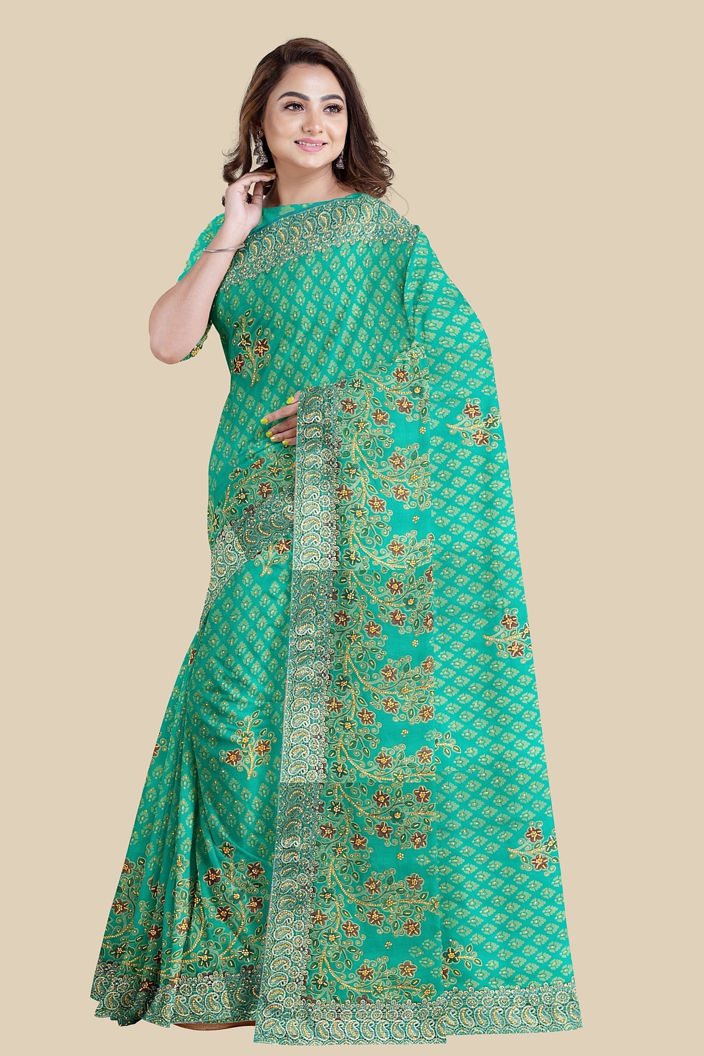 pure Gorgeet fancy work saree with blouse