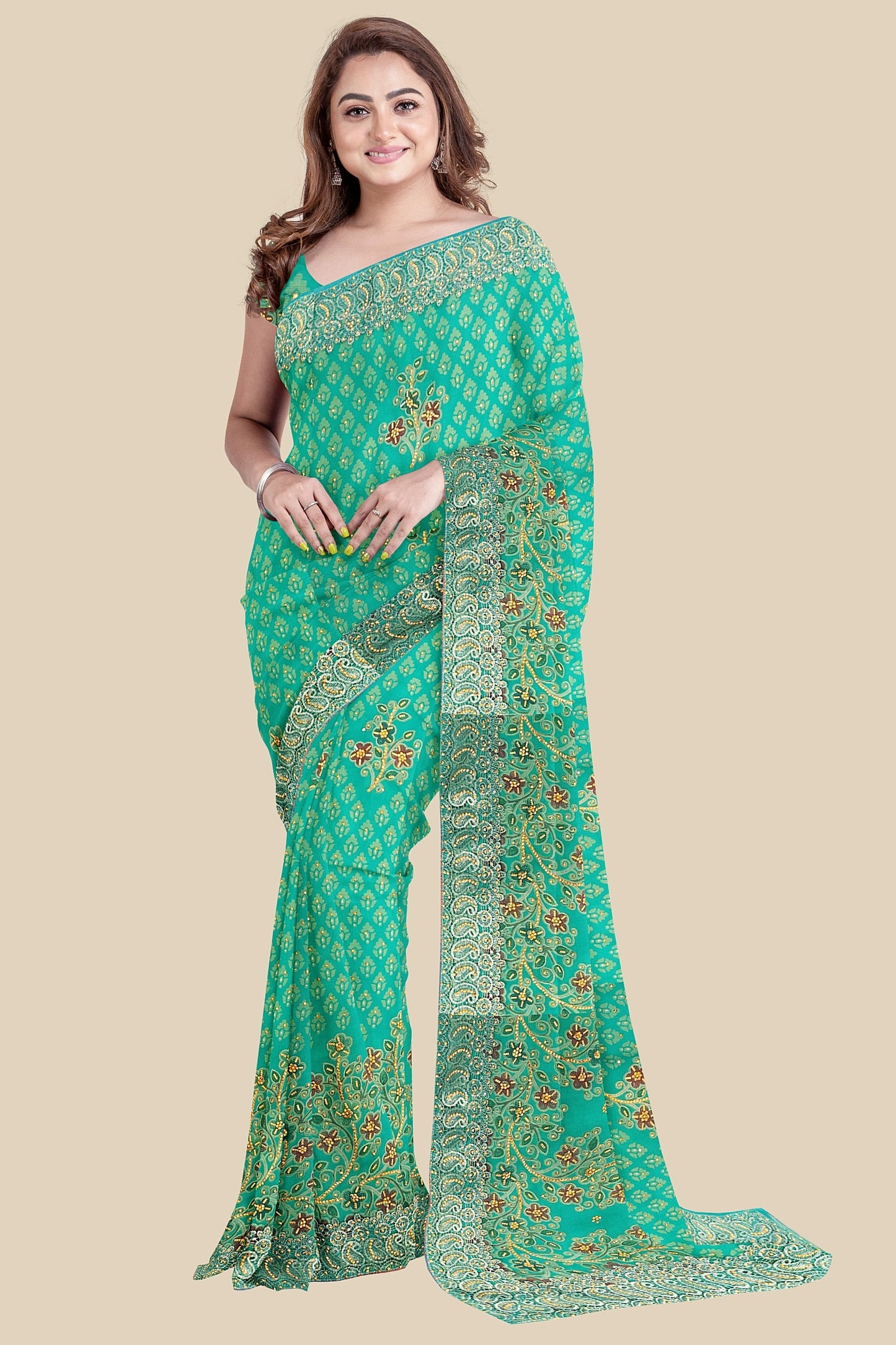 pure Gorgeet fancy work saree with blouse