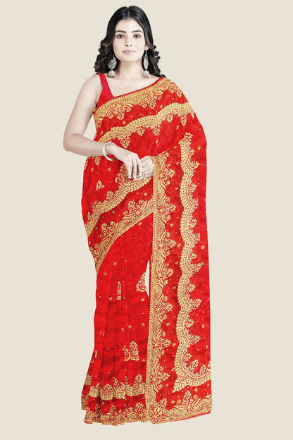 Hand embroidery pure Georgette saree with blouse