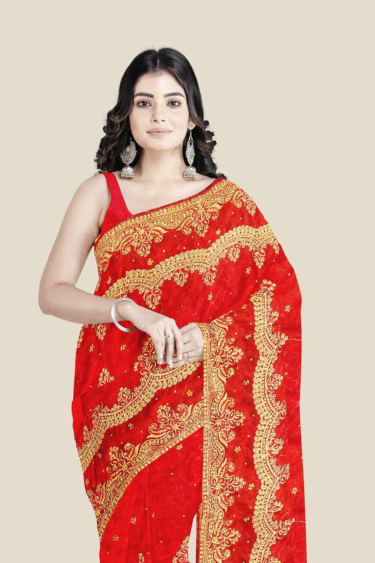 Hand embroidery pure Georgette saree with blouse