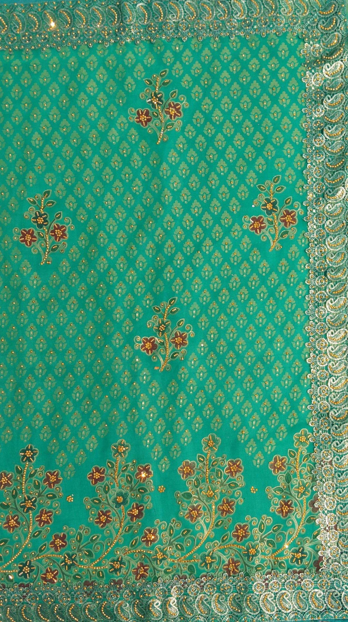 pure Gorgeet fancy work saree with blouse