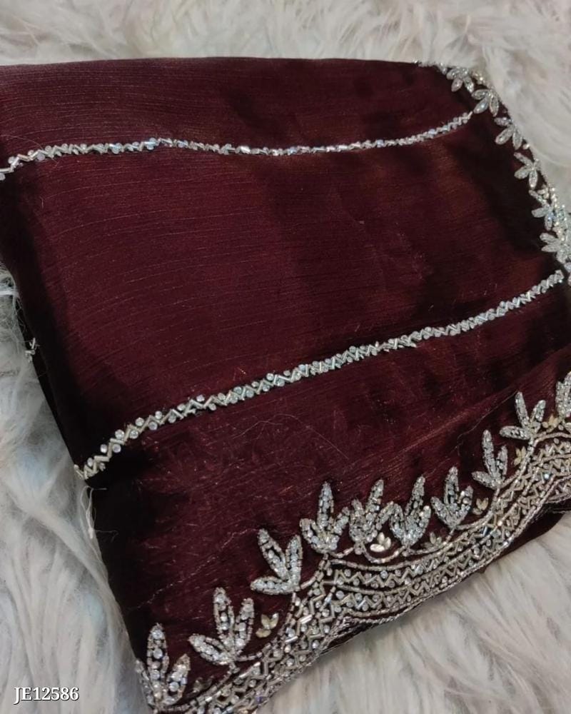 Zimmy Choo Saree With Beautiful Khatli Cut Dana Handwork Along With Hand Diamond Work*