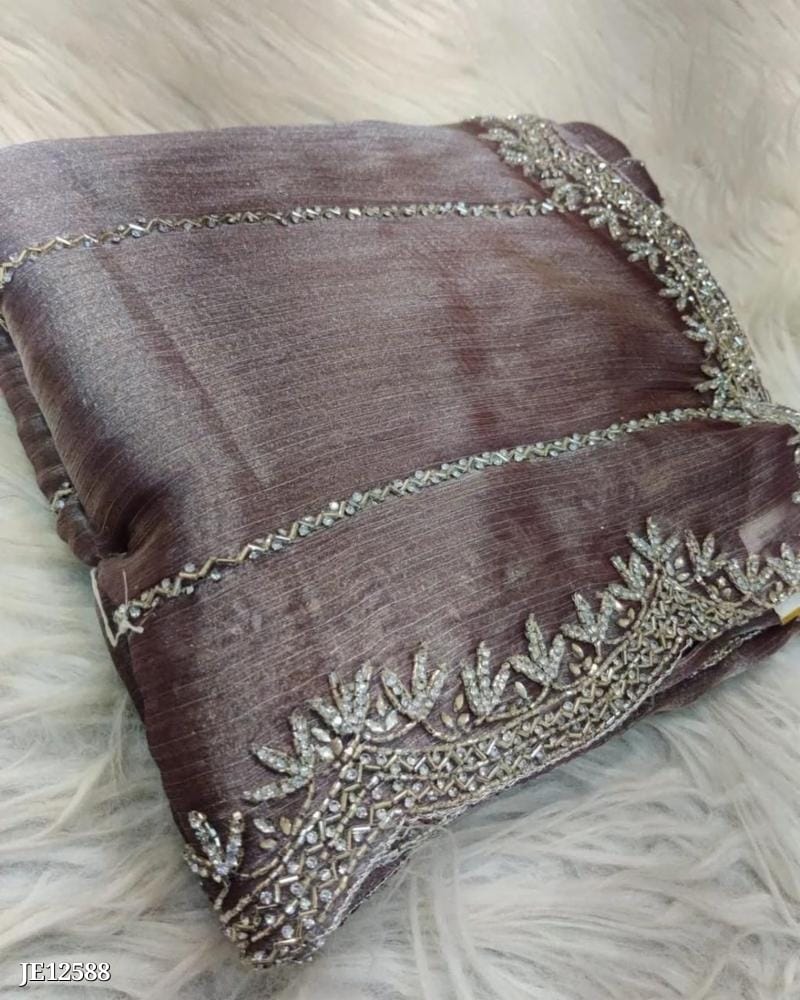 Zimmy Choo Saree With Beautiful Khatli Cut Dana Handwork Along With Hand Diamond Work*