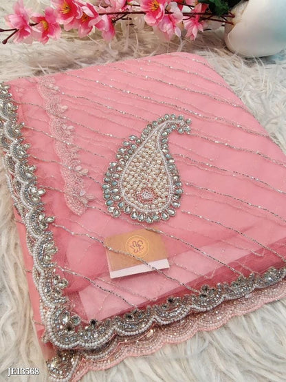 Buterfly net Saree fancy hand work diamond stone work