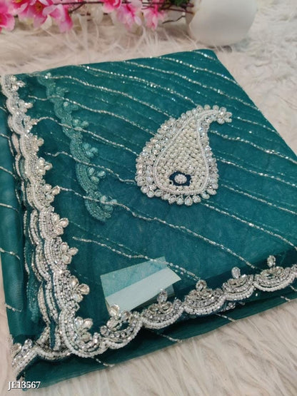 Buterfly net Saree fancy hand work diamond stone work