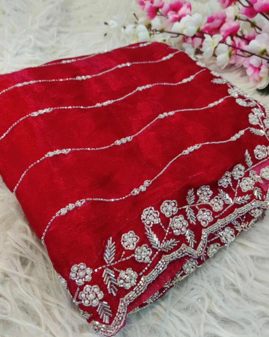 Zimmy Choo Saree With Beautiful Khatli Cut Dana Handwork