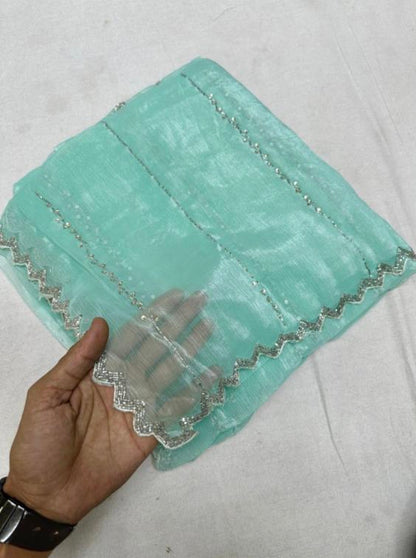 New Zimmy Choo Saree With Beautiful Khatli Cut Dana Handwork