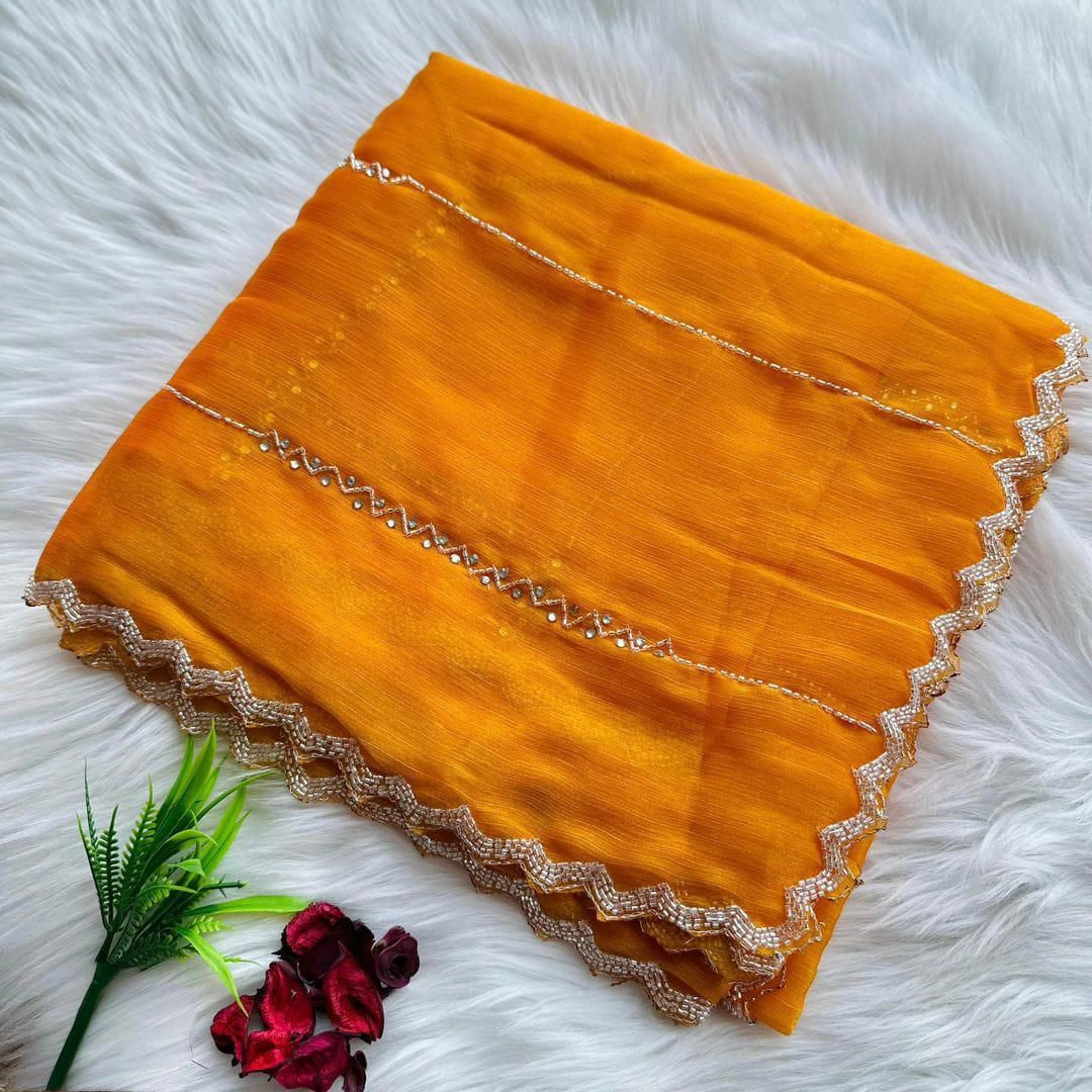 New Zimmy Choo Saree With Beautiful Khatli Cut Dana Handwork