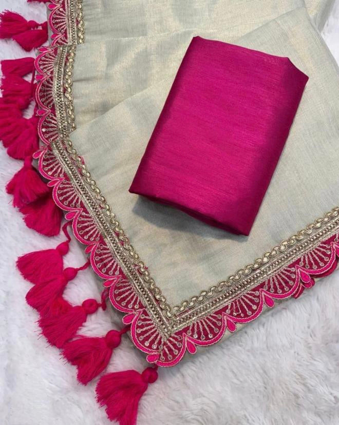 tissue Saree with lace border