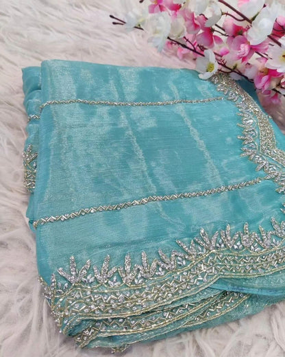 Zimmy Choo Saree With Beautiful Khatli Cut Dana Handwork Along With Hand Diamond Work* 50000+ diamond 💎