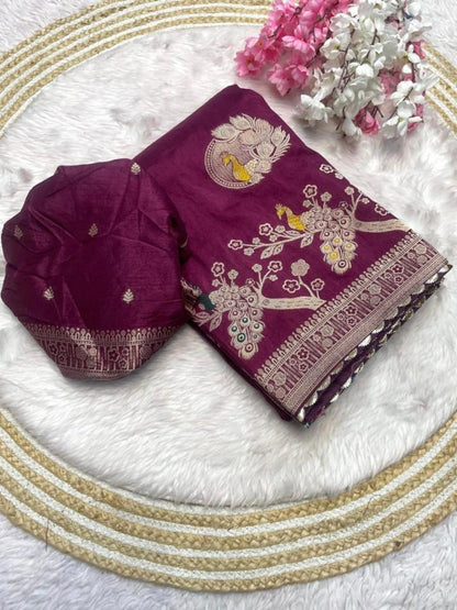 Women Khadi Silk With Mena Hand Deying Saree