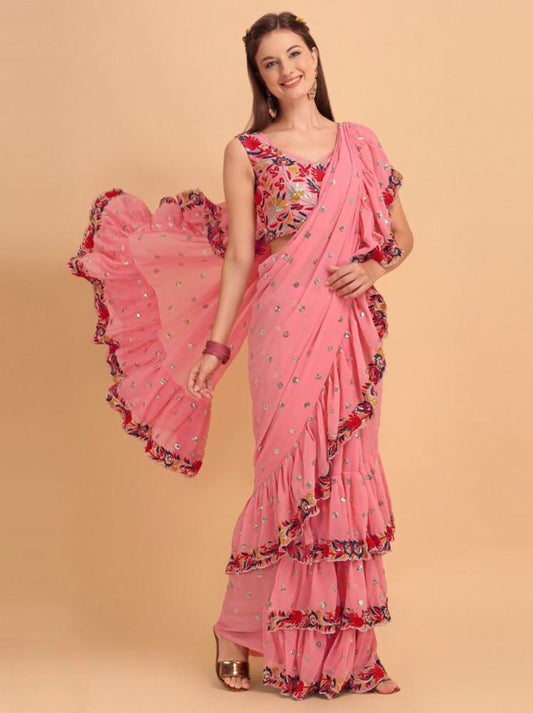 Embroidery sequence Work
Look : Ruffle Border Saree