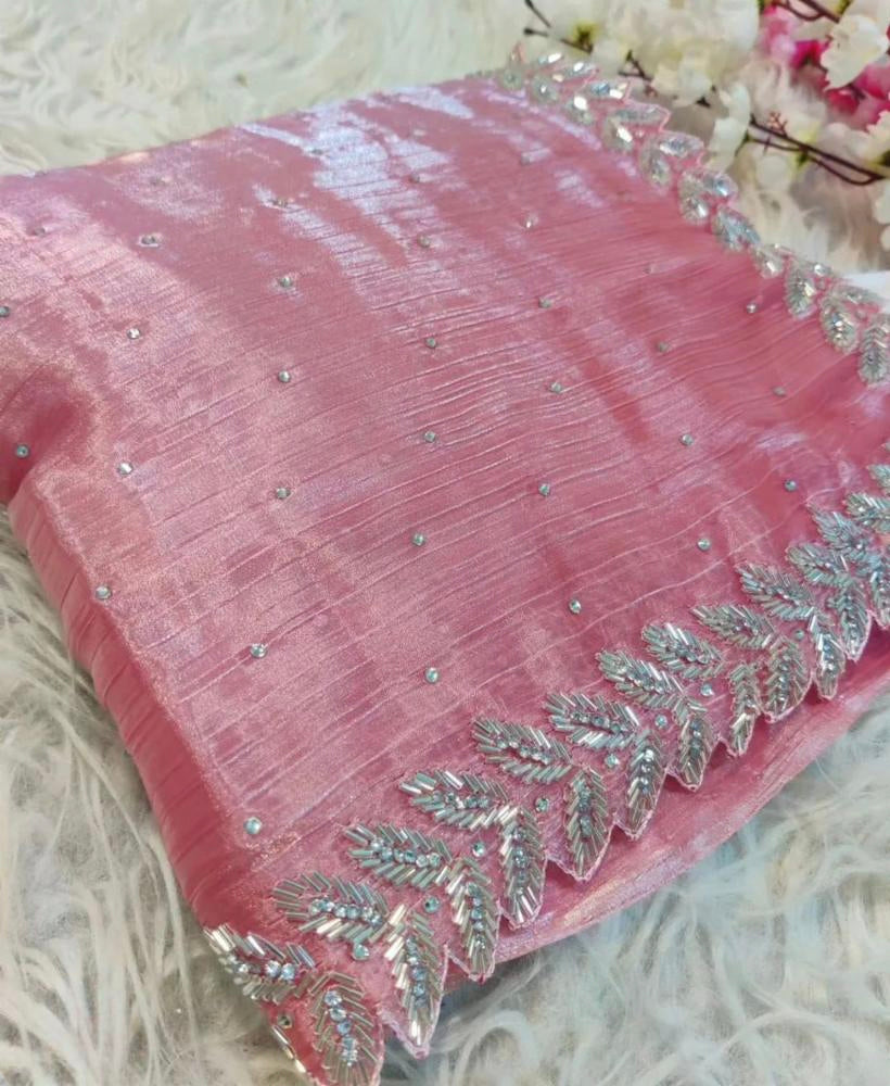 Zimmy Choo Saree With Beautiful Khatli Cut Dana pipe loding Handwork Along With Hand Diamond Work