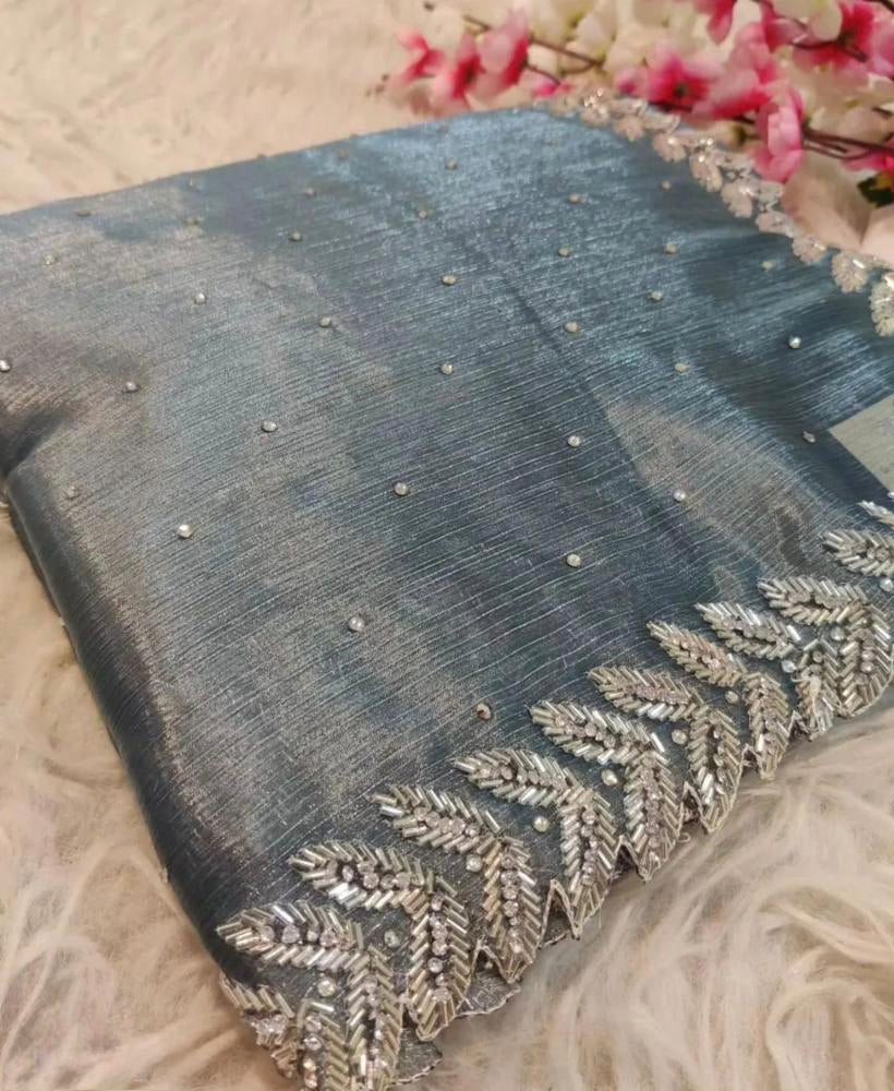 Zimmy Choo Saree With Beautiful Khatli Cut Dana pipe loding Handwork Along With Hand Diamond Work