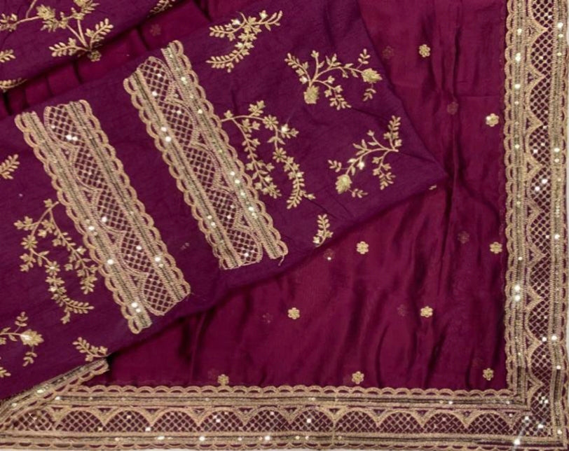 SILK FABRIC ON MULTI, CODING & SEQUENCE EMBRODIERY WORK ON LACE WITH HEAVY SEQUENCE BUTTI ON ALL OVER SAREE*