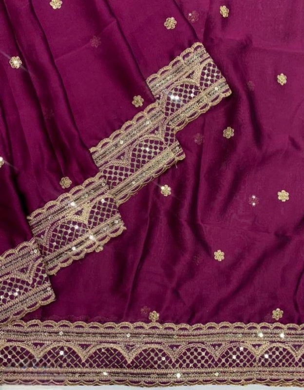 SILK FABRIC ON MULTI, CODING & SEQUENCE EMBRODIERY WORK ON LACE WITH HEAVY SEQUENCE BUTTI ON ALL OVER SAREE*