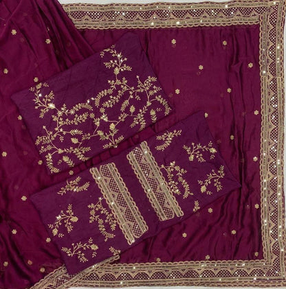 SILK FABRIC ON MULTI, CODING & SEQUENCE EMBRODIERY WORK ON LACE WITH HEAVY SEQUENCE BUTTI ON ALL OVER SAREE*