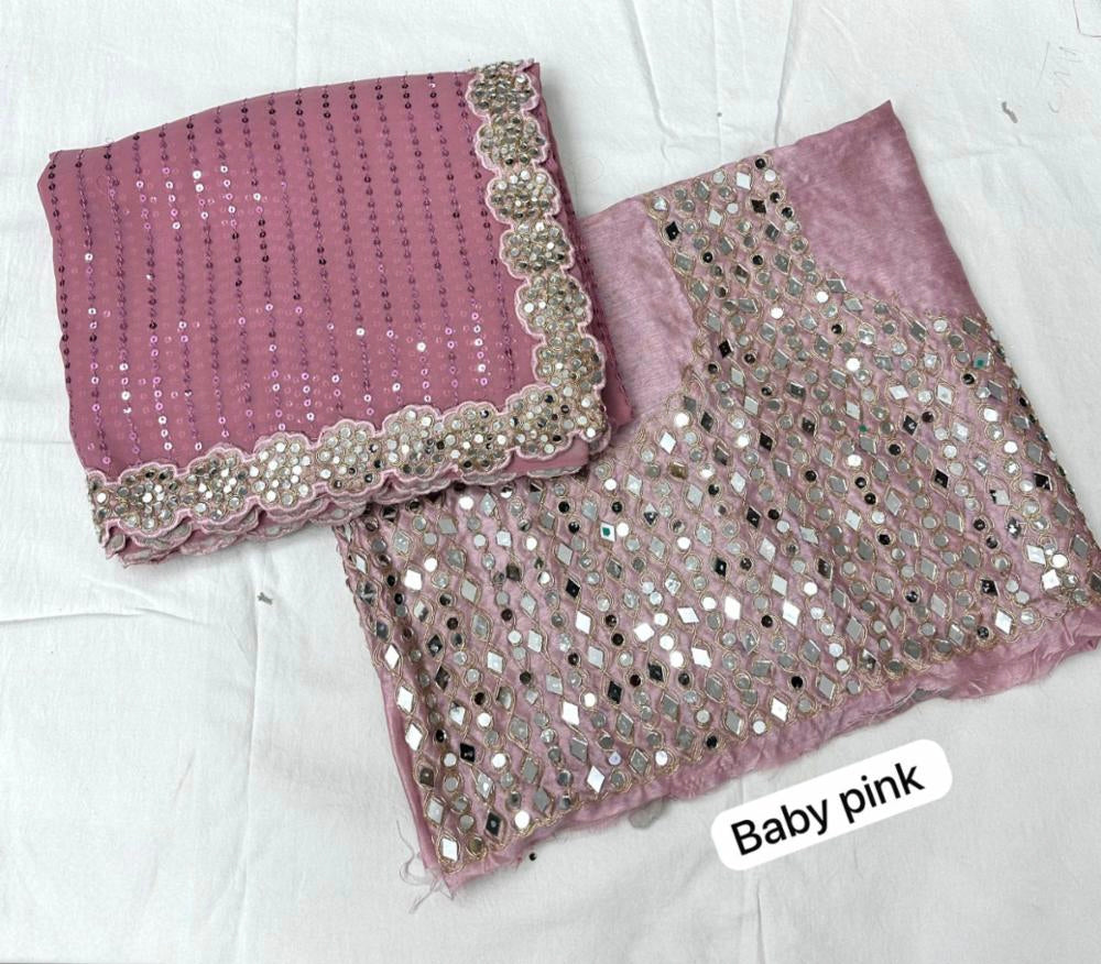 Mirror work saree, Pure Georgette sequence lining fabric original mirror work hand work 10000 mirror attach