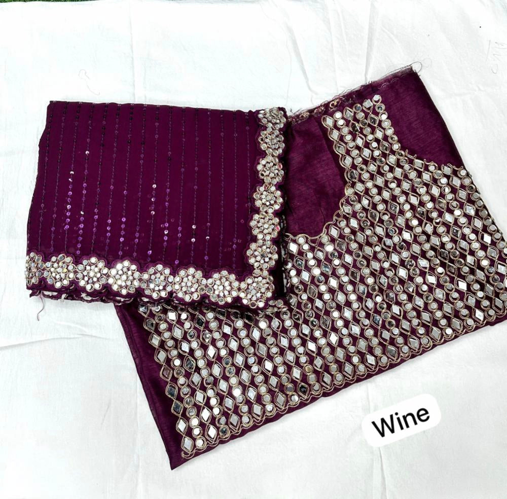 Mirror work saree, Pure Georgette sequence lining fabric original mirror work hand work 10000 mirror attach