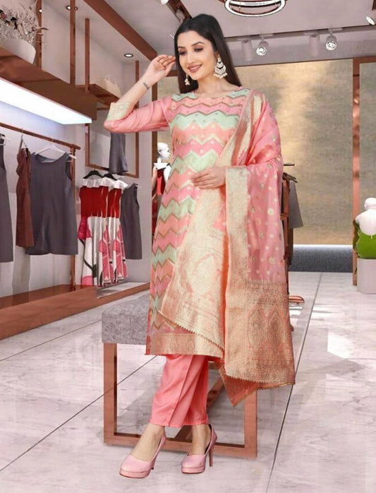 Fancy suit Jecard kurta Pent + Dupatta Set