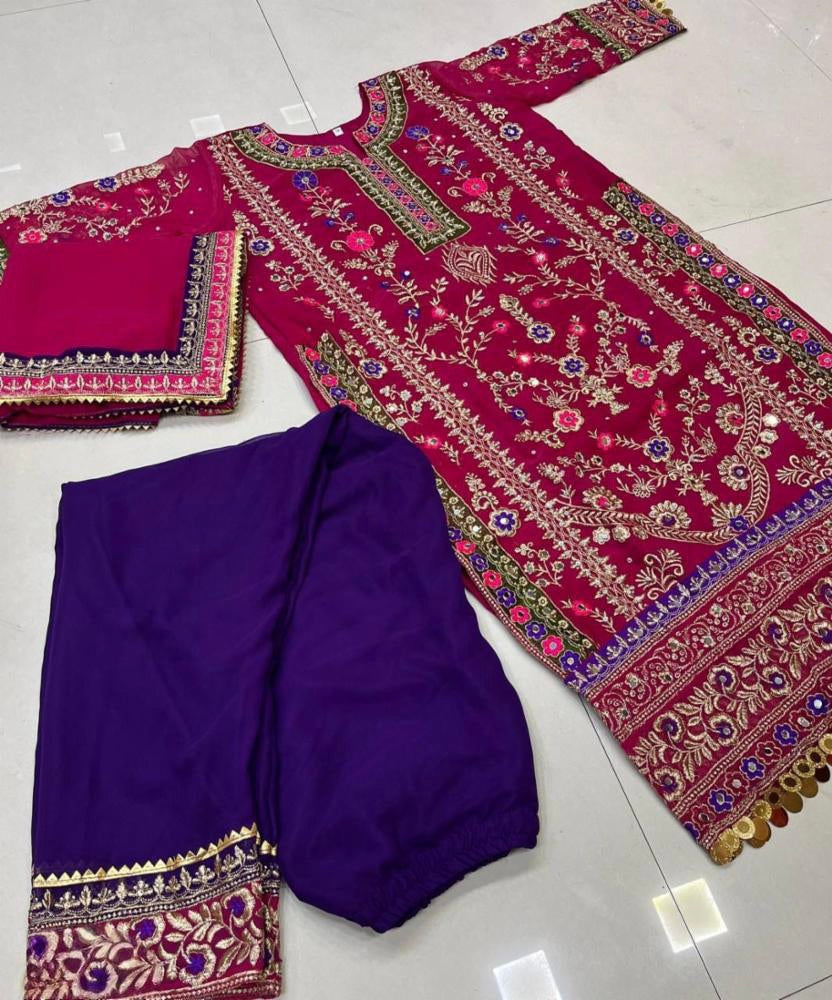 Suits pant dupatta set full stitching with fancy embroidery work