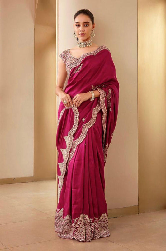 Sequins fancy work CutWork saree