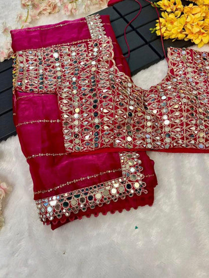 New mirror work saree features Soft  jimmy choo Organza saree which is embedded with real mirror work Embroidery all over the borders