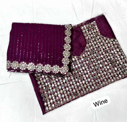 Mirror saree Pure Georgette sequence lining fabric original mirror work hand work 10000 mirror attach