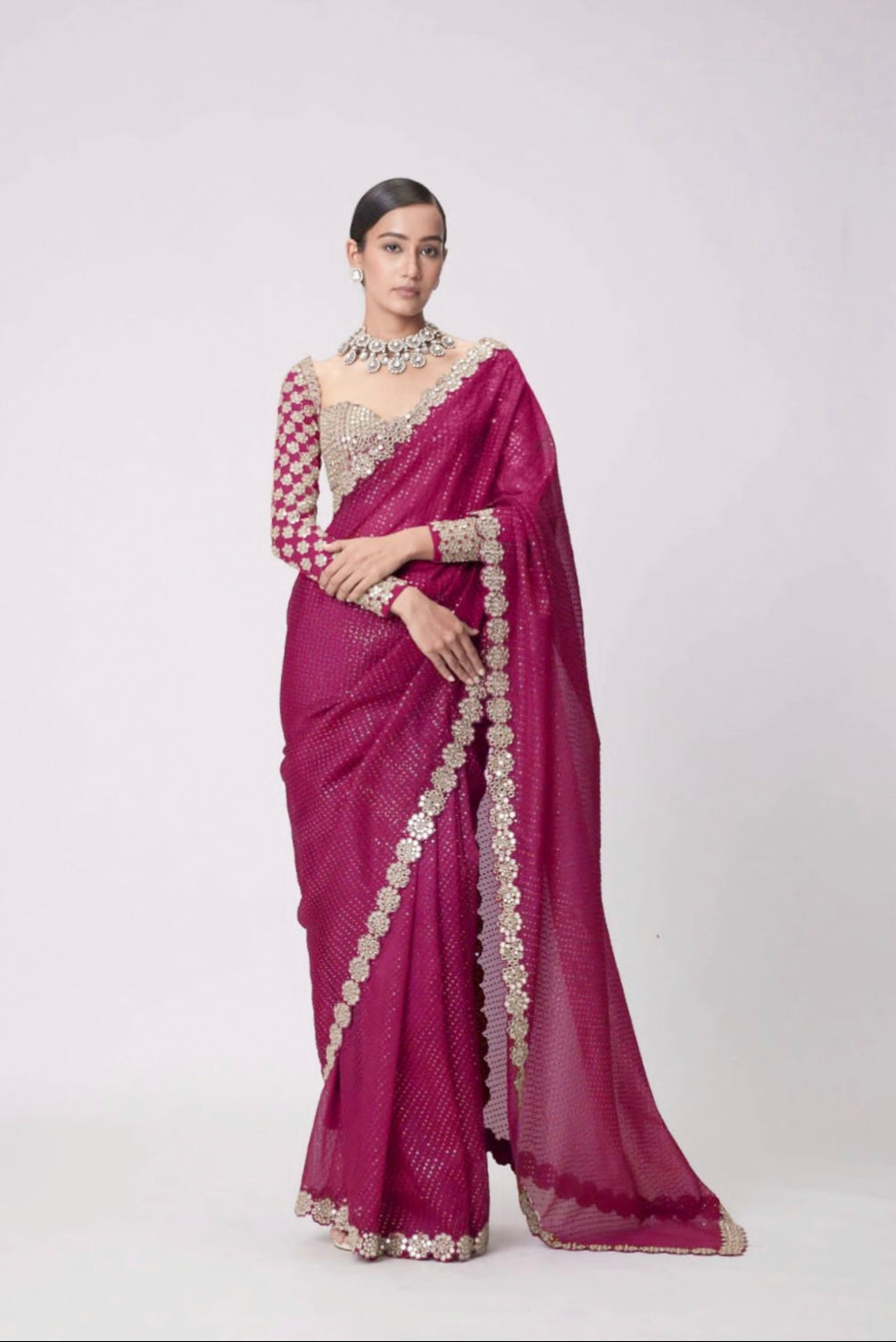 Mirror saree Pure Georgette sequence lining fabric original mirror work hand work 10000 mirror attach