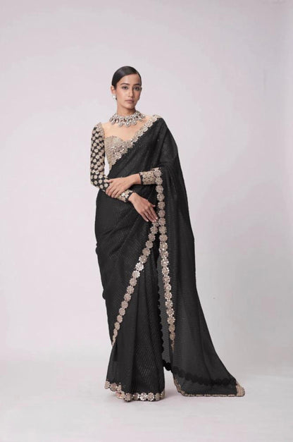 Mirror saree Pure Georgette sequence lining fabric original mirror work hand work 10000 mirror attach